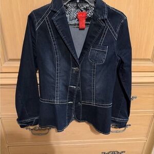 V Cristina Dark Blue Jean Jacket with White Stitching